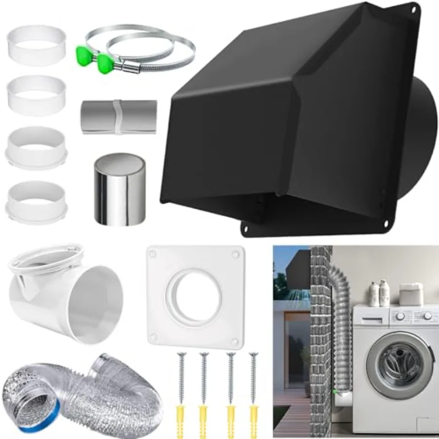 

4" Dryer Vent Kit with Hose, Duct Connector and Wall Plate, 90 Degree Dryer Vent Elbow, ch Dryer Vent Cover Connector Wall Duct