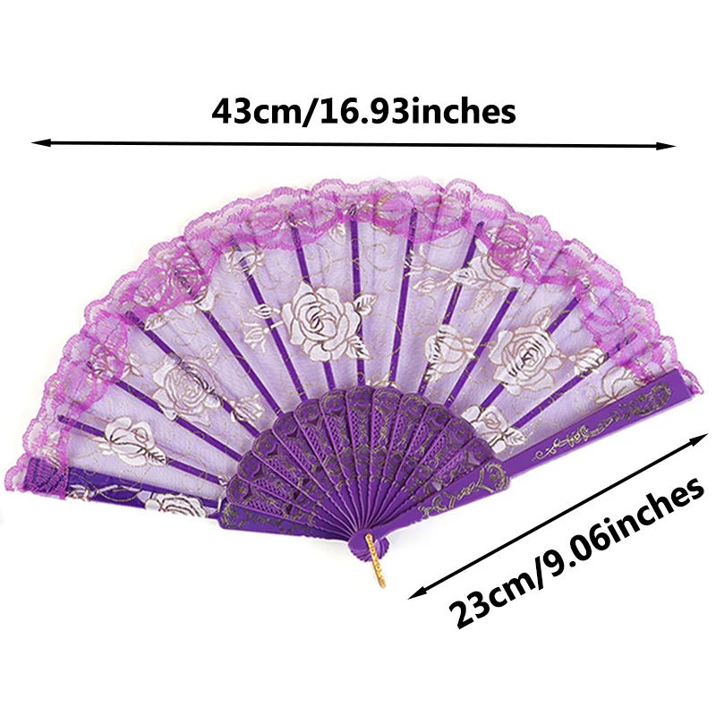 4 Colors For Choice Rose Lace Hand Fans Performance Costumes Accessory Props Girls Ladies Stage Dance Props Glow Fan