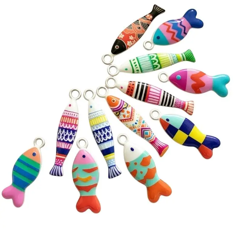 5 Stück Emaille-Fisch-Anhänger aus Edelstahl, hypoallergen, für die Herstellung von Schmuck, Geschenke für Bastelfreunde. – Detail 6