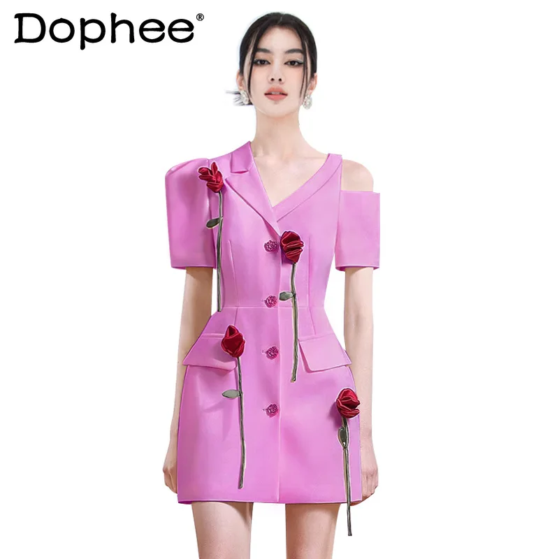 

Three-Dimensional Rose Contrasting-Color Dress for Women 2024 Summer Fashionable Asymmetric Elegant Commuting Suit Dresses