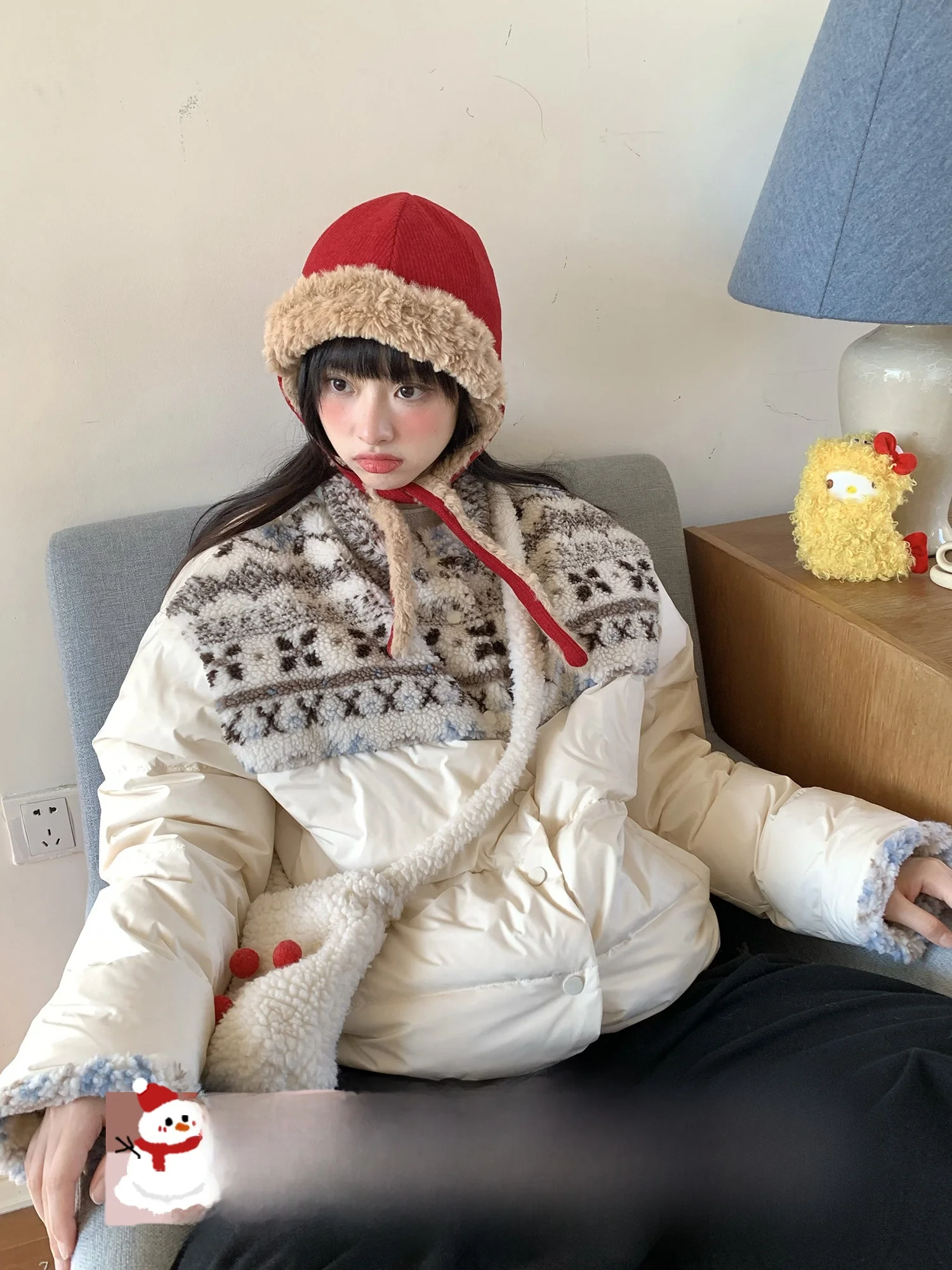 

Женское зимнее пальто Hey an Nai Nai Thiened ort down Jaet с пуховым наполнителем, теплое пальто с узором Fair Isle и пэчворком, в милом стиле