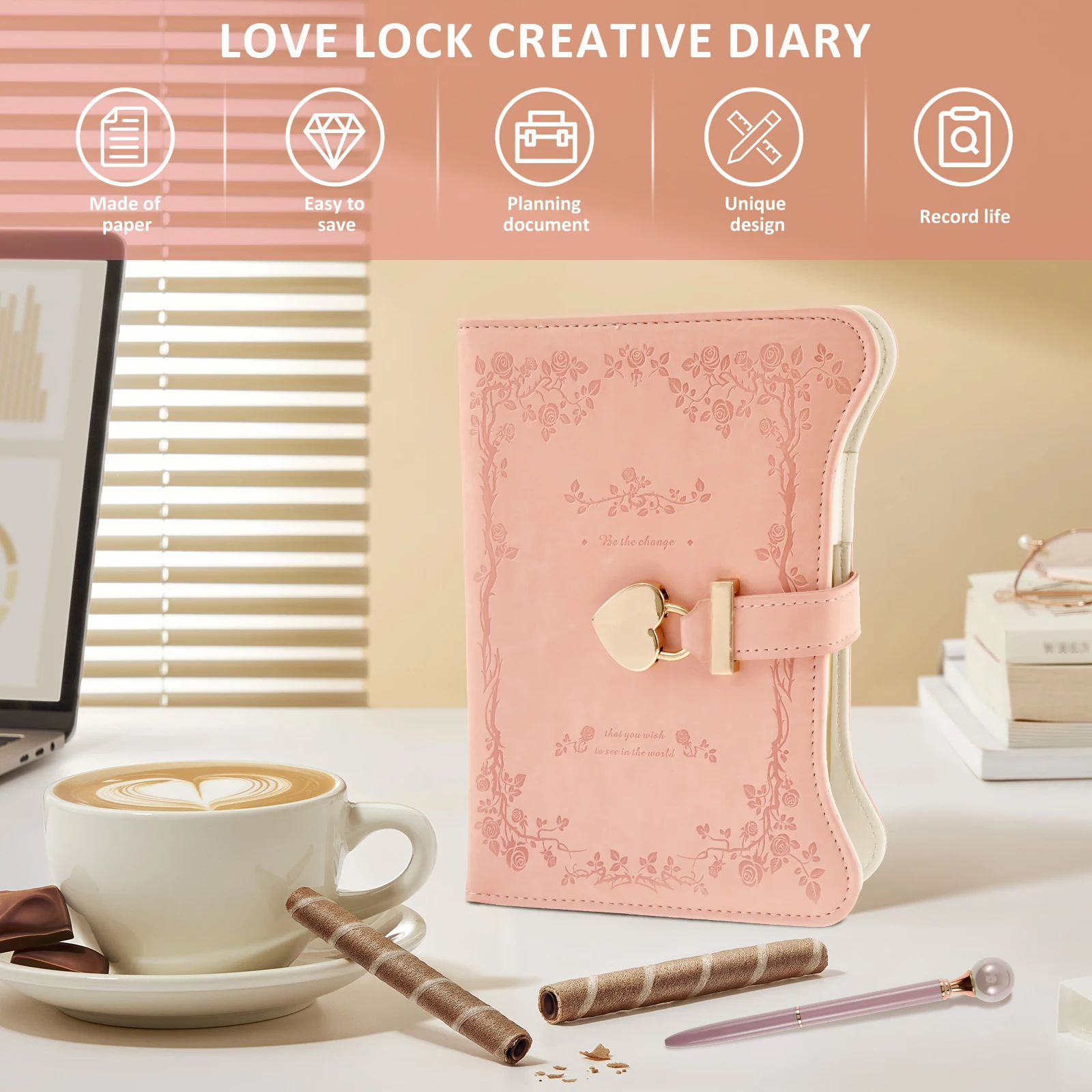 Journal intime - Carnet de notes - Vintage - En cuir PU - Avec serrure