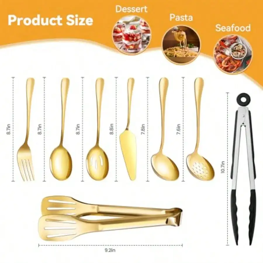 Serving Utensils Set For Partie Silver Stainless Steel Metal Serveware Large Serving Spoons Slotted Spoons Forks Tongs Soup And Skimmer Spoon Cake Server For Buffet Catering Entertaining 15pcs