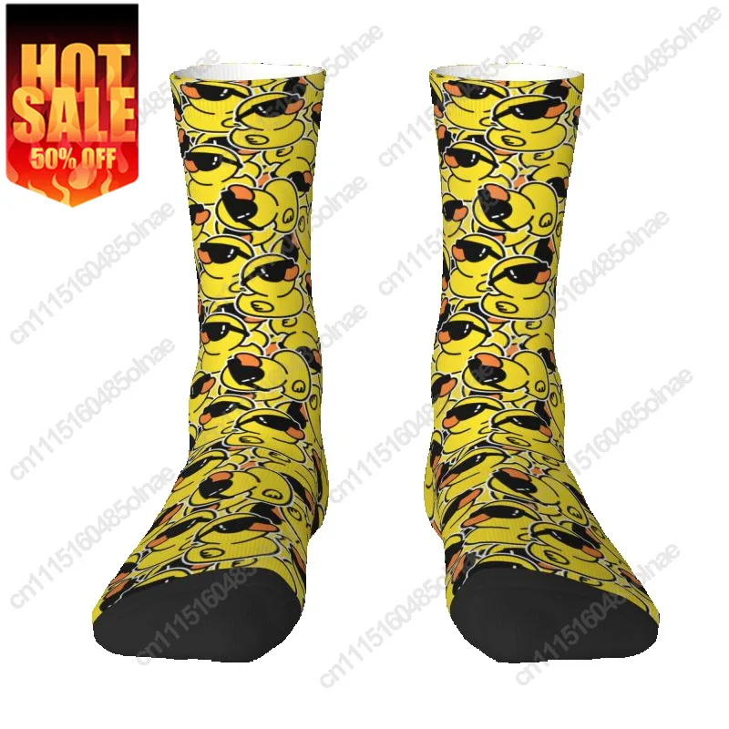 Custom Novelty Print Sock Rubber Duck Sunglasses Shower Bath Cartoon For Men Women Stretch Summer Autumn Winter Crew Socks
