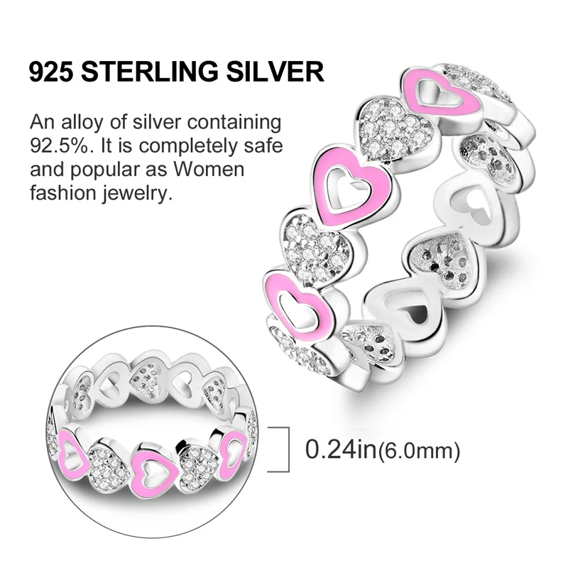 New In Hot Sale S925 Sterling Silver Rings For Women Original Girly Pink Love Ring 2024 Trending Fashion Jewelry Birthday Gift