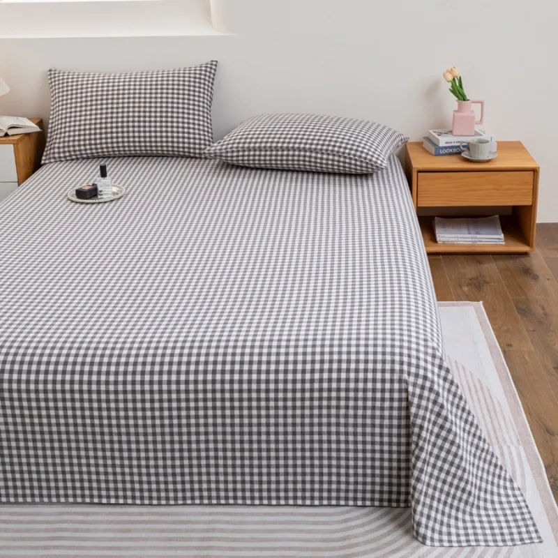 [Only Bed Sheet] Water-Washed Cotton Bed Sheets, Single Bed Cover Pure Cotton Bedding for Single Dormitory