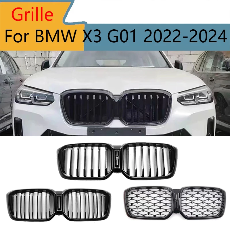 

For BMW X3 G01 2022-2024 Front Bumper Grille Gloss Black ABS Plastic Replacement Car Body Parts Exterior Accessories