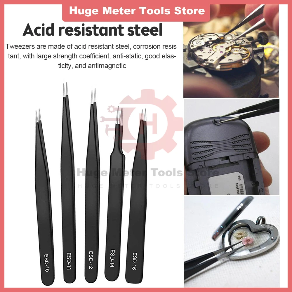 

6pcs Anti-Static Stainless Steel Tweezers Precision Maintenance Industrial Repair Curved Tool Working Model Making Hand Tool