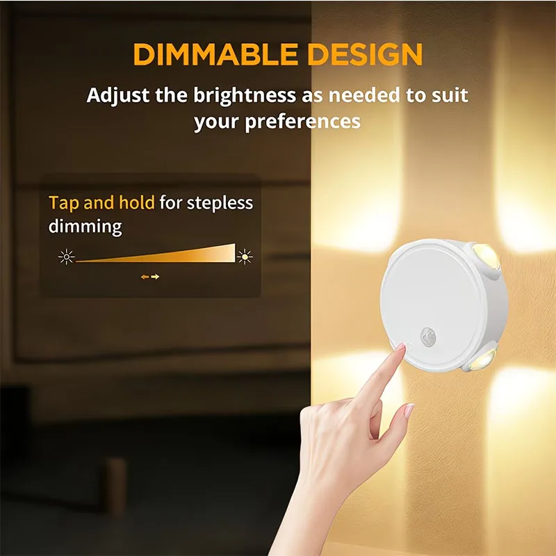 PIR Sensor Light Magnetic RGB 4-Head Cat Eye Wall Lamp Rechargeable Atmosphere Lamp Stair Night Light for Bedroom Cabinet