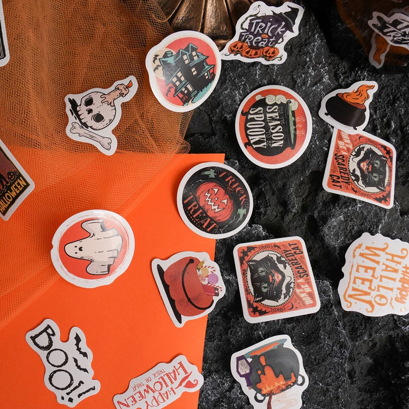 46Pcs/Box Funny Halloween Sticker Pack DIY Material Decorative Stationery Cup Notebook Mobile Phone Toy Scrapbook Kids Gift