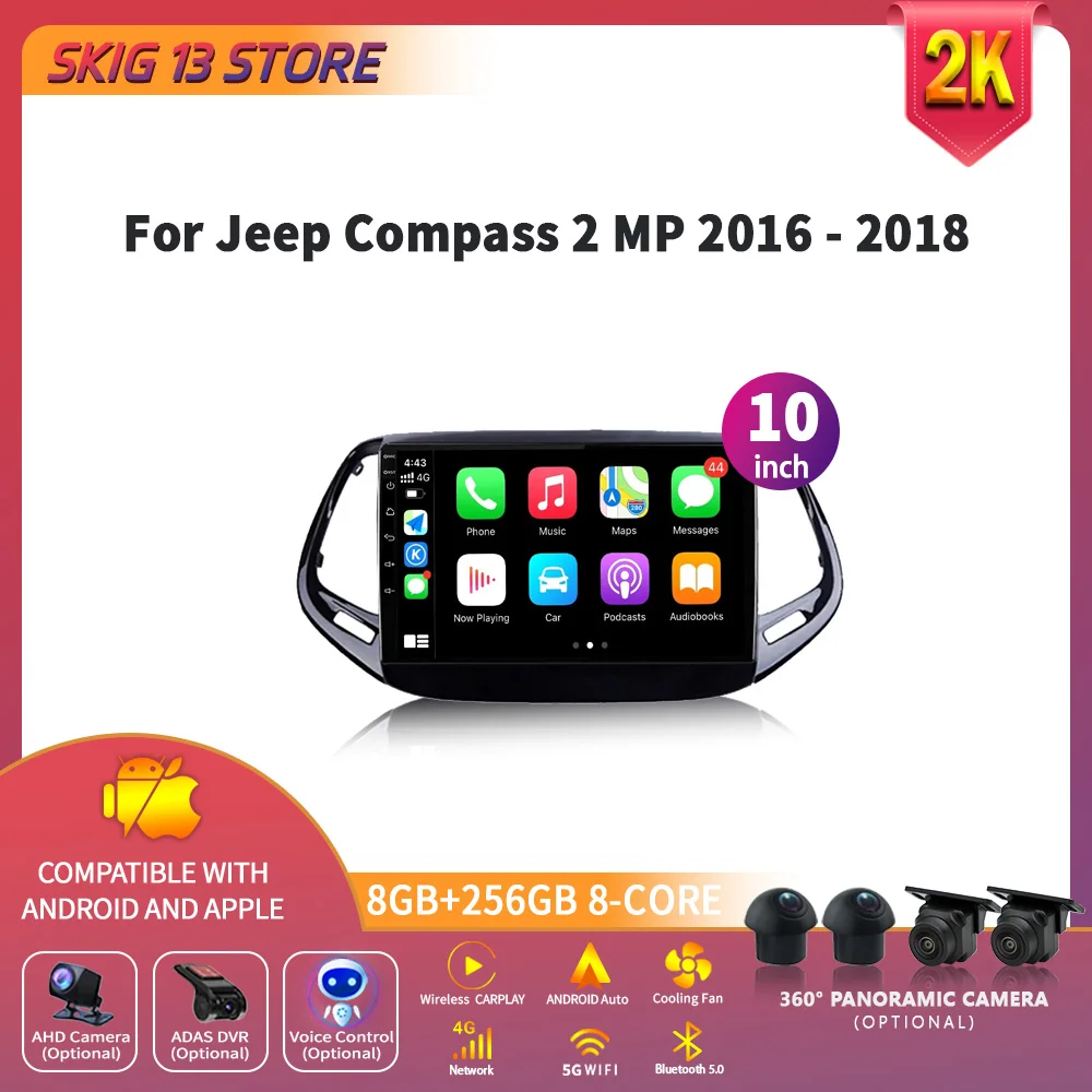 

Android 14 Car Radio Auto Wireless Apple Carplay GPS 2 Din Stereo Multimedia Screen For Jeep Compass 2 MP 2016 - 2018