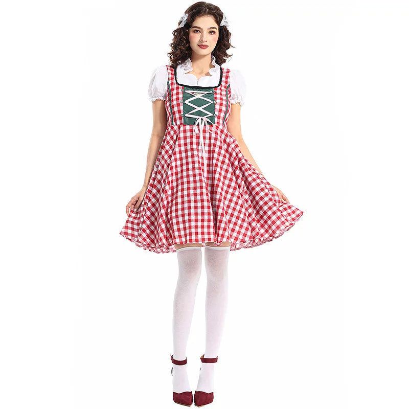 Disfraz de Oktoberfest para mujer, vestido tradicional bávaro Dirndl con delantal, Festival de la cerveza, camarera, Cosplay, Carnaval de Halloween