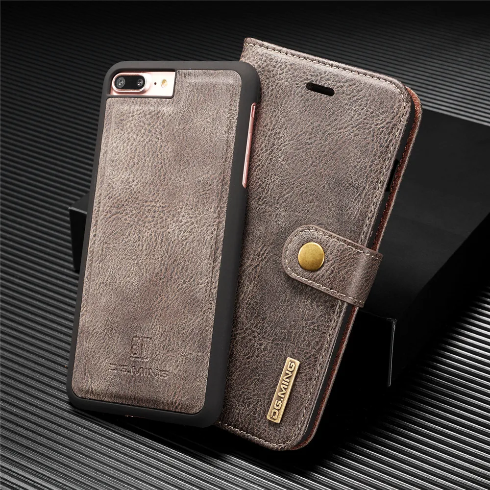 For Apple iPhone SE 2020 2022/8 Plus/7Plus/6S+/5S/5SE DG.Ming Flip Leather Bifold Wallet Magnetic Case Detachable Cover Stand