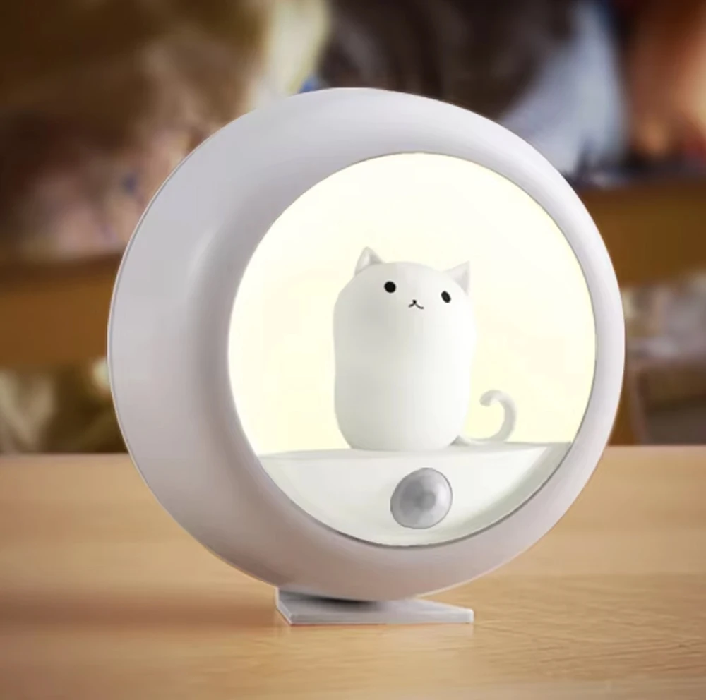 Adjustable Brightness LED Cat Wall Night Light for Indoor Use Motion Sensor Wireless Rechargeable Ideal For Various Spaces