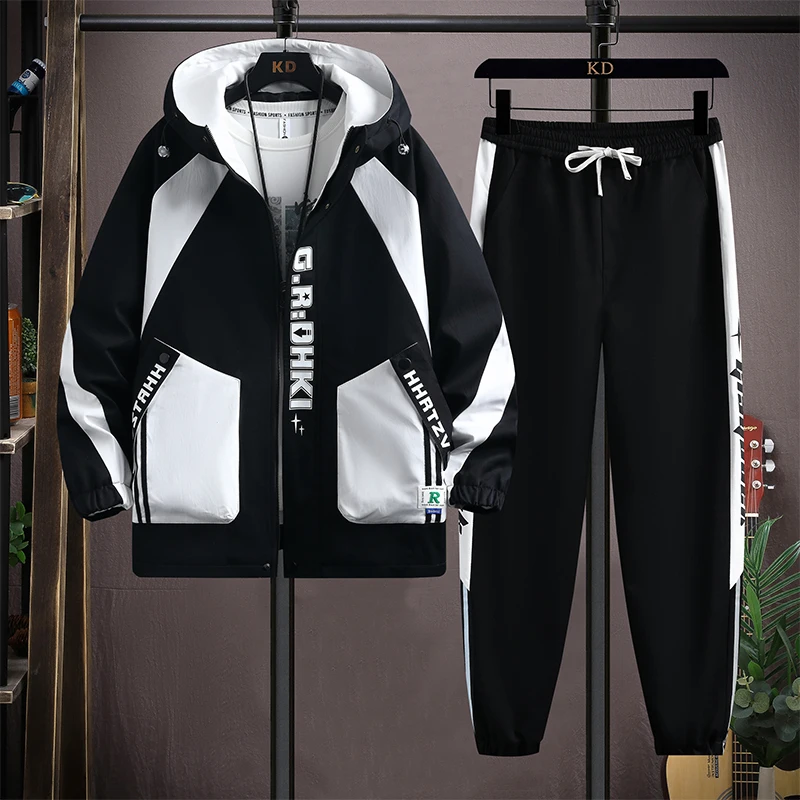 

Casual 2-Piece Men's Sets Spring Autumn Streetwear Hooded Jackets & Jogger Tracksuits Outdoor Coats And Drawstring Pant Clothing