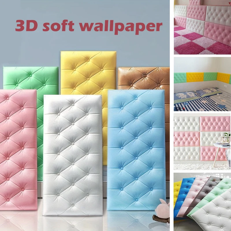 3D DIY Wall Stickers Wallpaper Self-adhesive Thicken Tatami Anti-collision Wall Mat Pad Kids Bedroom Waterproof Anti-mold