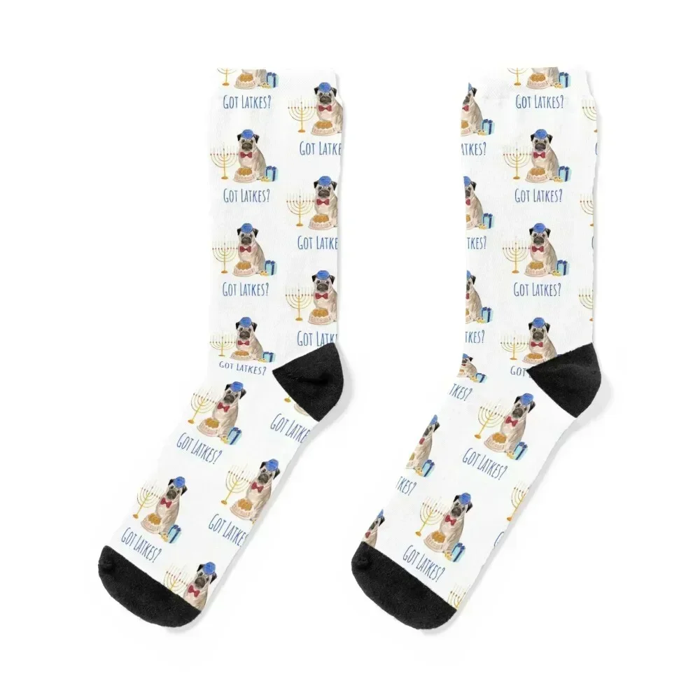 

Got Latkes Cute Hanukkah Pug Celebrates Hanukkah Socks FASHION funny gift compression hiphop Women's Socks Men's
