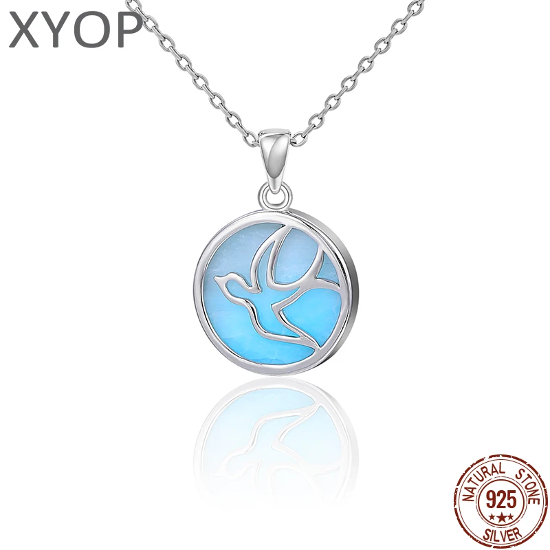 XYOP 925 Sterling Silver Beautiful Artistic Atmosphere Natural Larimar Necklace Jewelry Personality Party