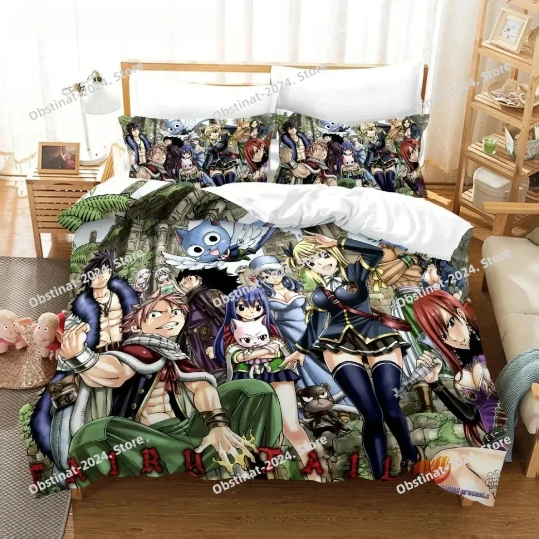 3D Print Anime Fairy Tail Cartoon Fairy Tail Printed Bed Set Duvet Cover Pillowcase Bedding Set Bed Linen Sheet Quilt Cover Full
