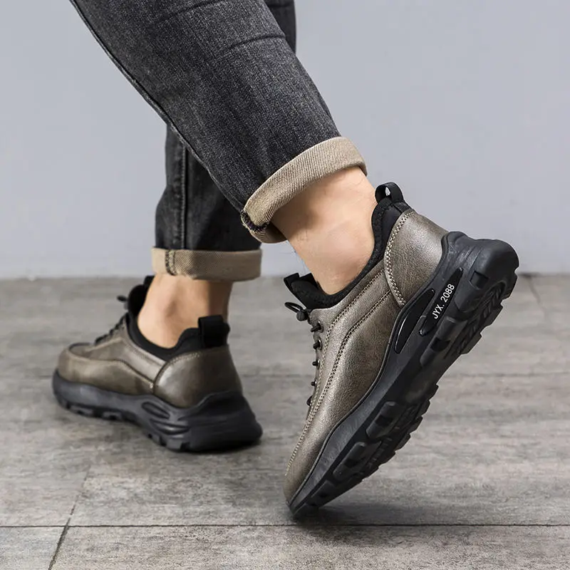 

Men's 2025 Spring Autumn Lace Up Leather Casual Shoes Platform Soft Leather Slip Resistant Waterproof Vintage Fashion Sports