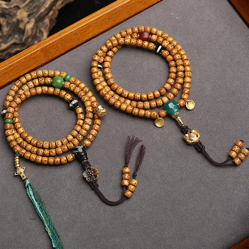 

Tibetan-style moon and star Bodhi barrel beads, 108 Buddha beads, prayer beads, agate three-way one-line medicine Buddha beads
