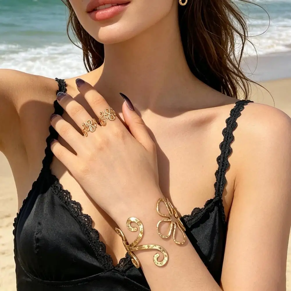 Open Bracelet Ring Combo Adjustable Open Bracelet Elegant Hollow Vine Bracelet Ring Set Adjustable Open Design Jewelry Retro
