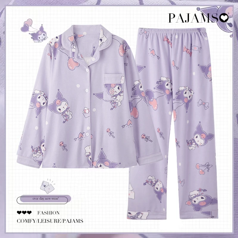 Miniso Sanrio Pijama de algodão de mangas compridas bonito HelloKitty Loungewear, primavera, verão, roupas de outono, presentes de férias, 2 peças