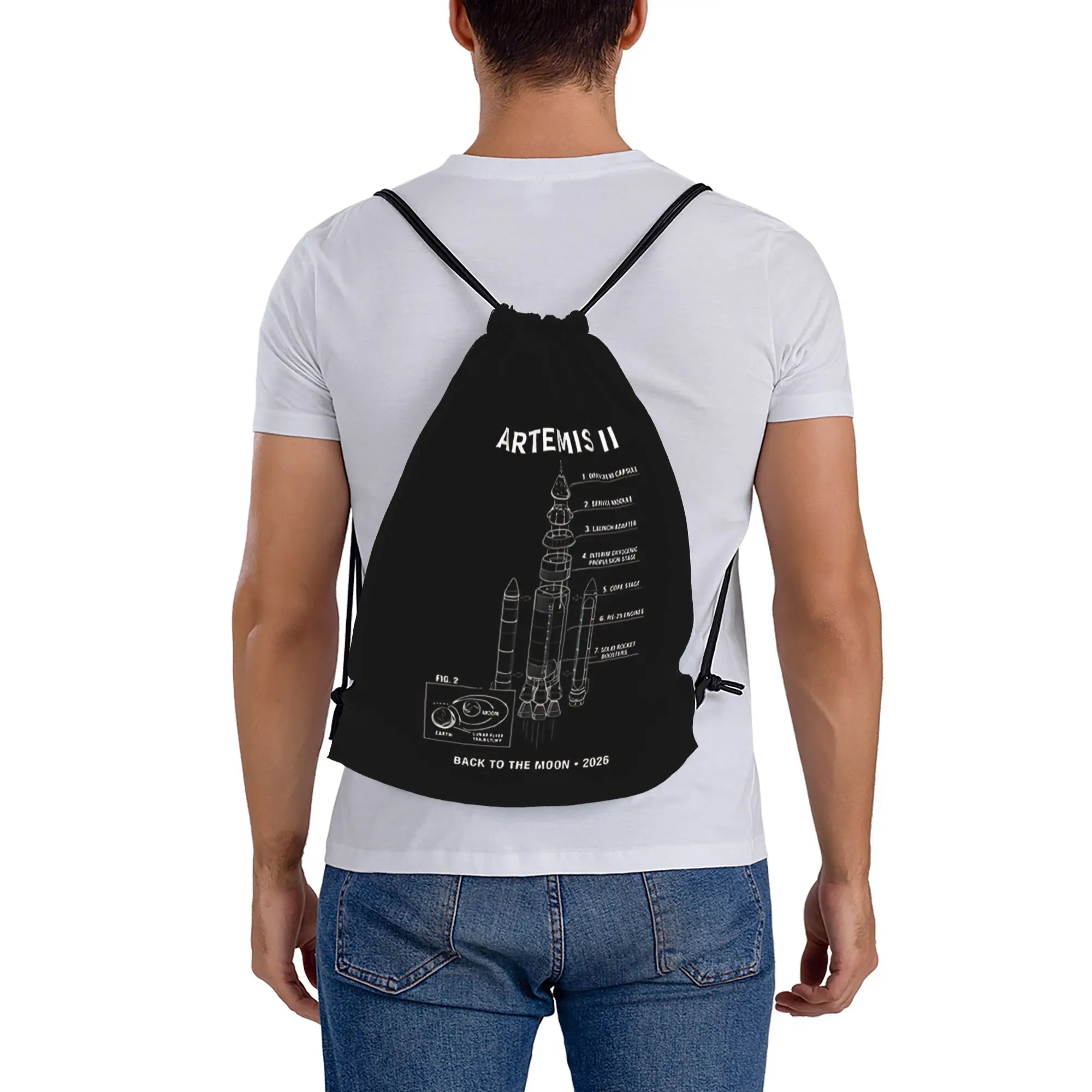 2026 Artemis II 30  Multi-function Pocket Men Women Storage Backpack Teenager Travel Bag Print Drawstring Bags