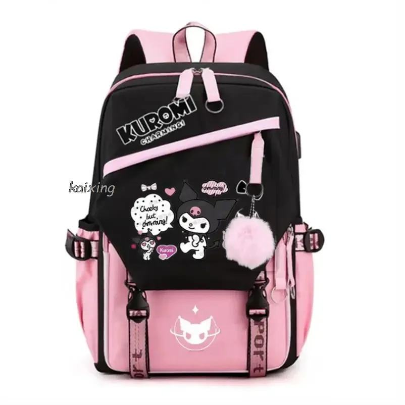 USB Girls Backpack Melody School Book Bags Kuromi Teen Women Men Travel Bags Laptop Headphone Port Mochila Gift