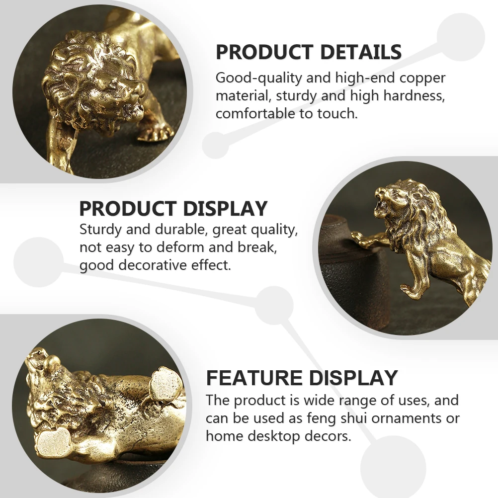 

Brass Lion Ornament Sculpture Animal Figure Figurines Statue Vintage Home Decor Copper Chinese Style Ornaments