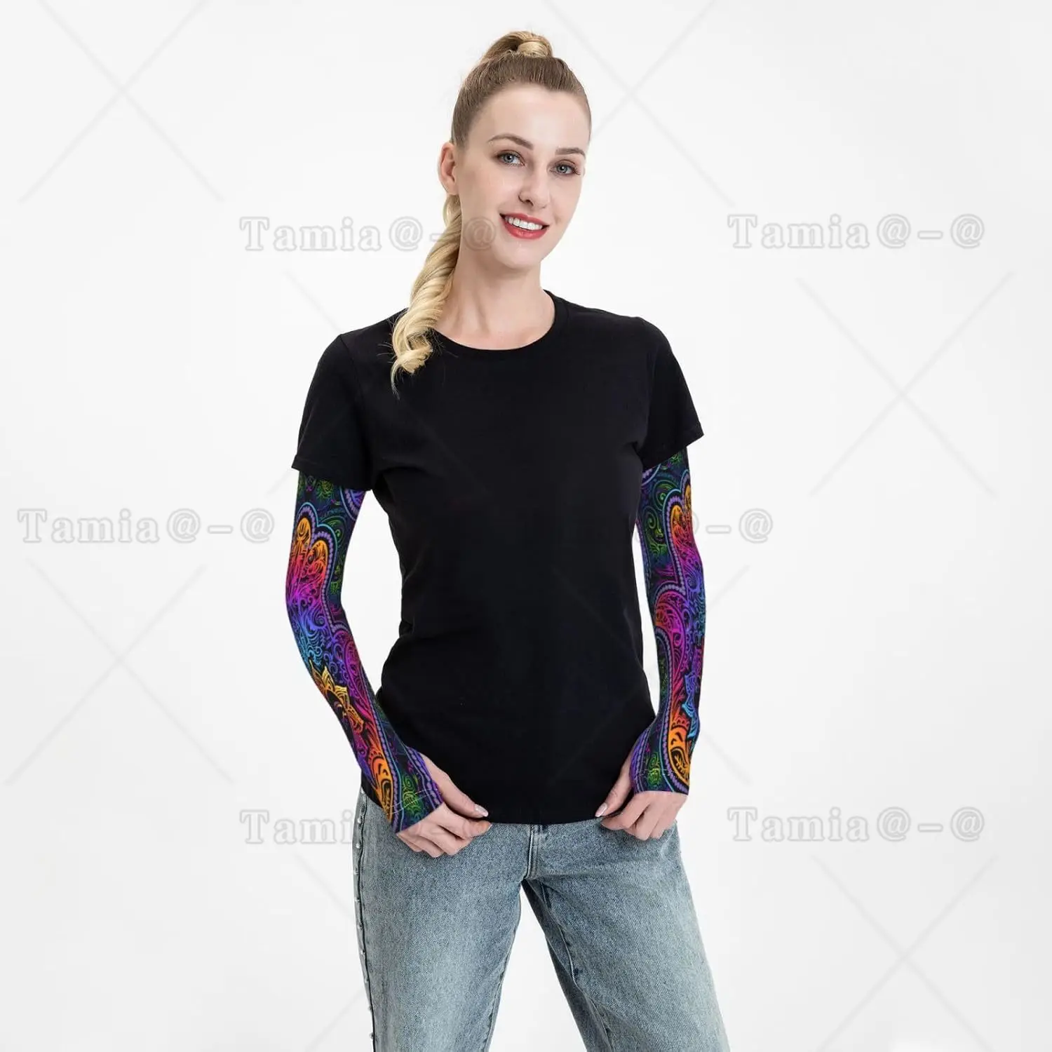 Culture juive Art bohème mauvais œil Hamsa main bras manches Protection Uv soleil unisexe Sport glace soie manches