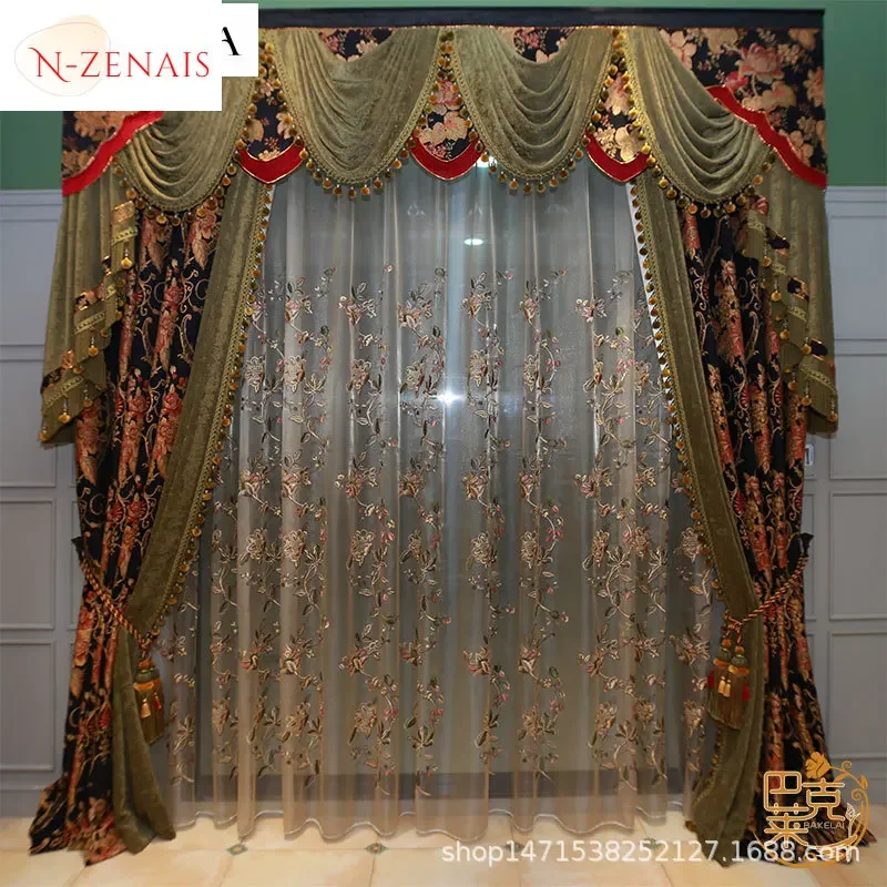 

European Embroidered Luxury Chenille Curtains for Living Room Bedroom Dining Blackout Custom Made Valance Tulle Window Palace