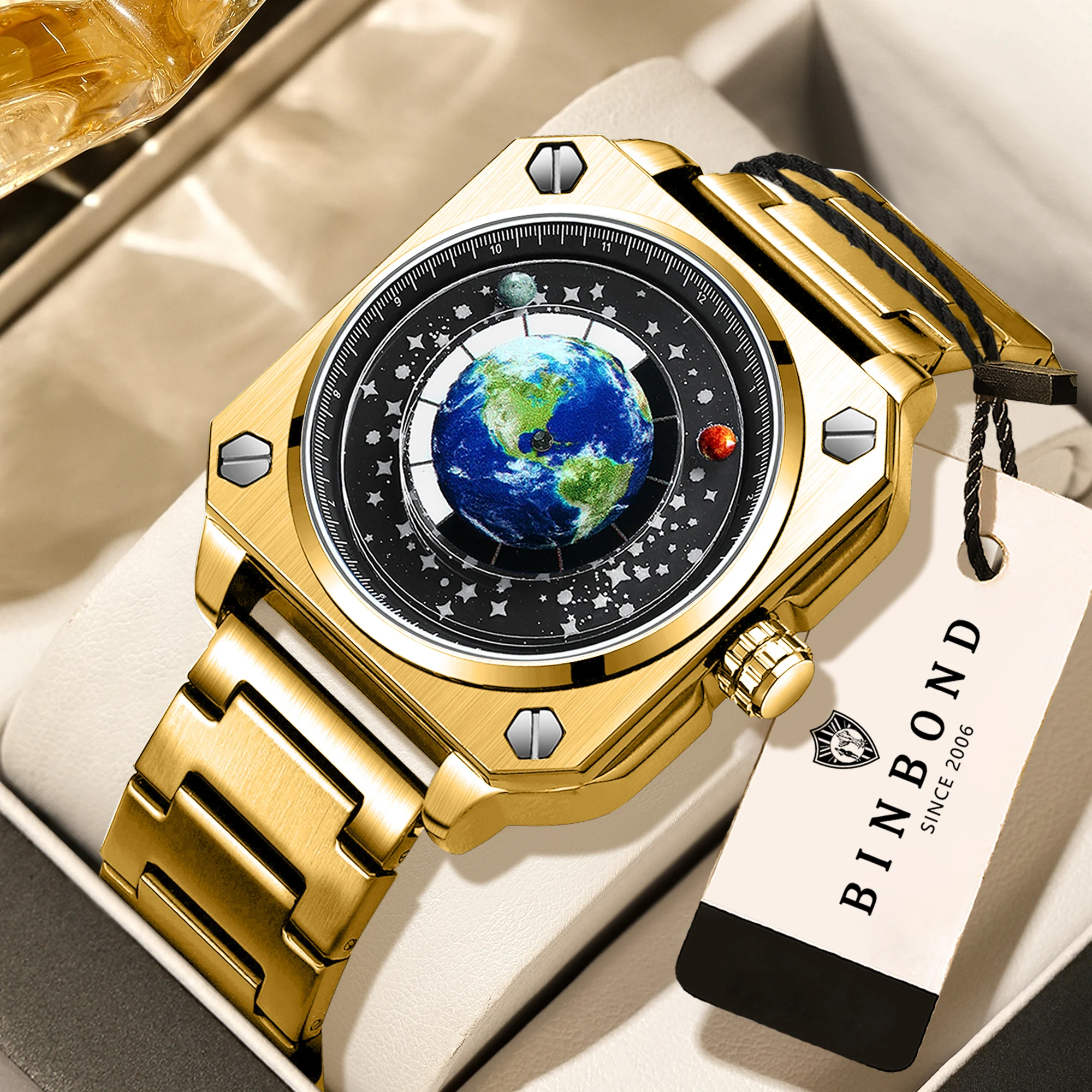 BINBOND Earth&Star Accuable Quartz Wristwatches for Men Luxury Luminous Waterproof Precise Men's Watch Fashion Casual Reloj