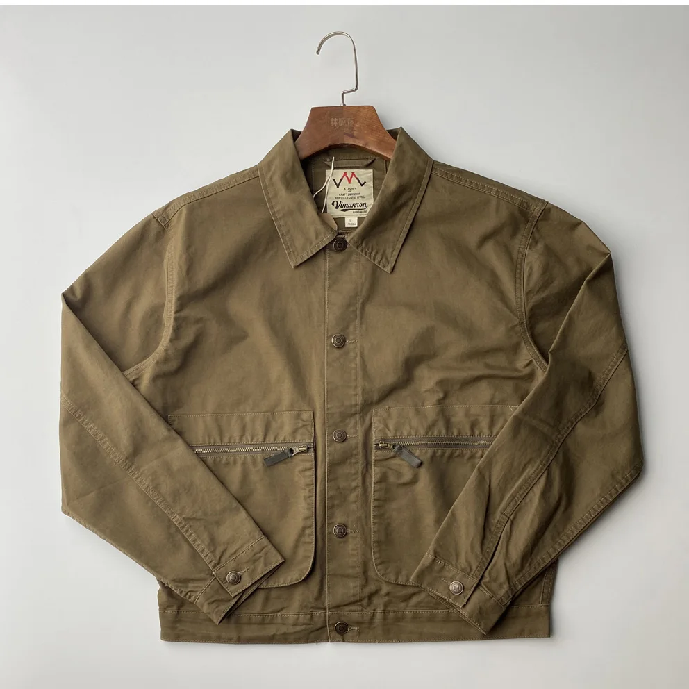 2025 Spring and Autumn New American Tough Guy Casual Work Jacket Men's 100% Cotton Canvas Raglan Sleeve Loose Short Version Coat