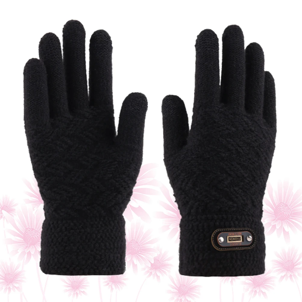 

Touch Screen Gloves Black Knit Warm Mittens for Men Winter Outdoor Windproof Gloves Soft Elastic Fit Most H