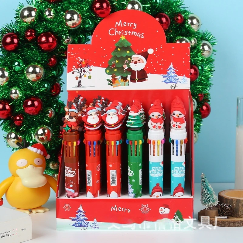 Christmas Style Ten Color Ballpoint Pen Multi-Color Press High Aesthetic Design Colored Pen Stationery Manufacturer Wholesale