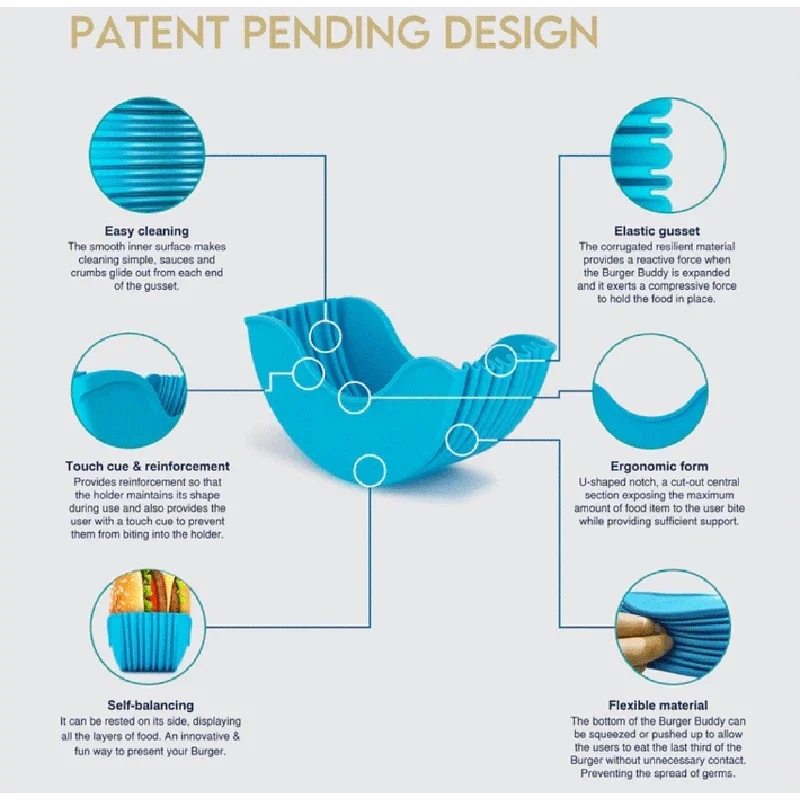 حامل أرفف من السيليكون للطعام بدون تلامس، مشبك ثابت، ساندويتش همبرغر، لجزء مريح للمطبخ المنزلي القابل للغسل