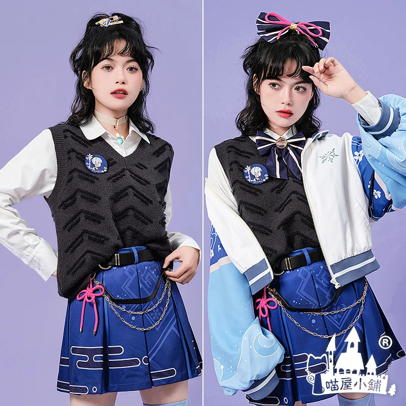 

Game Genshin Impact Rose Kamisato Ayaka Daily Fashion Coat and JK Skirt Cosplay Costume Anime Women Plus Size Uniform 2022 S-XXL