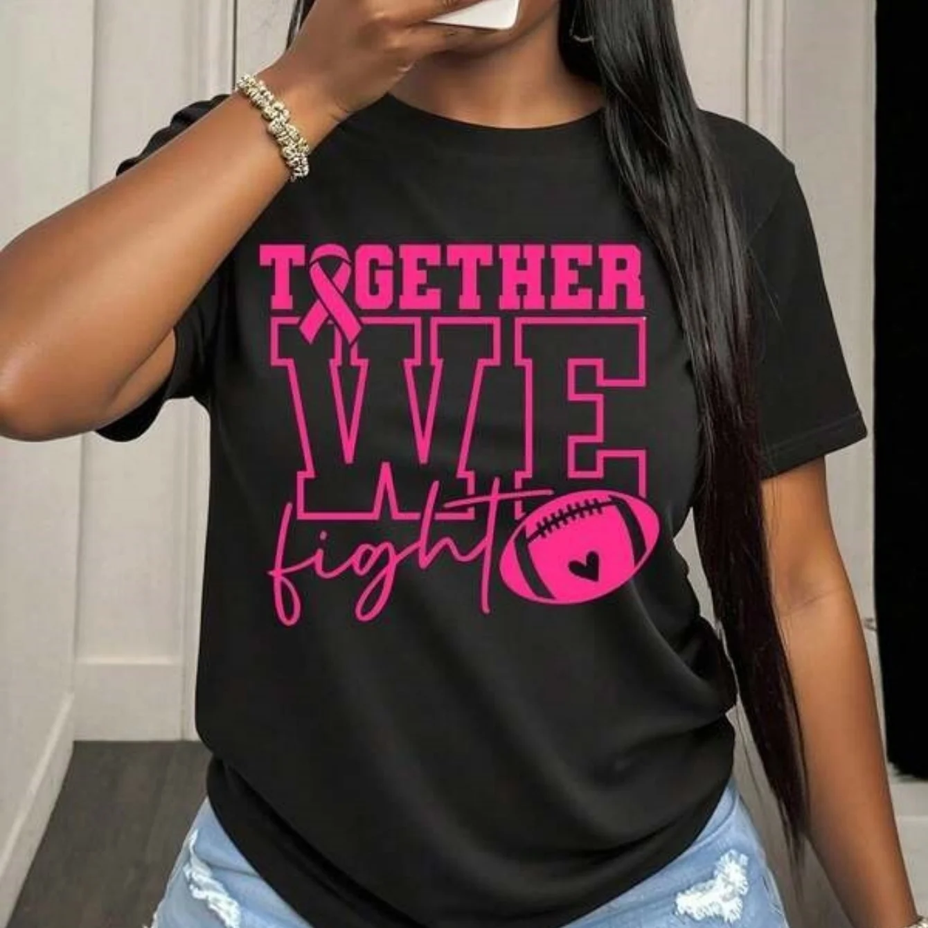 Together We Fight Football Graphic Shirt For Women Empowering Sports Fan Apparel Perfect For Game Day And Team Spirit Ev