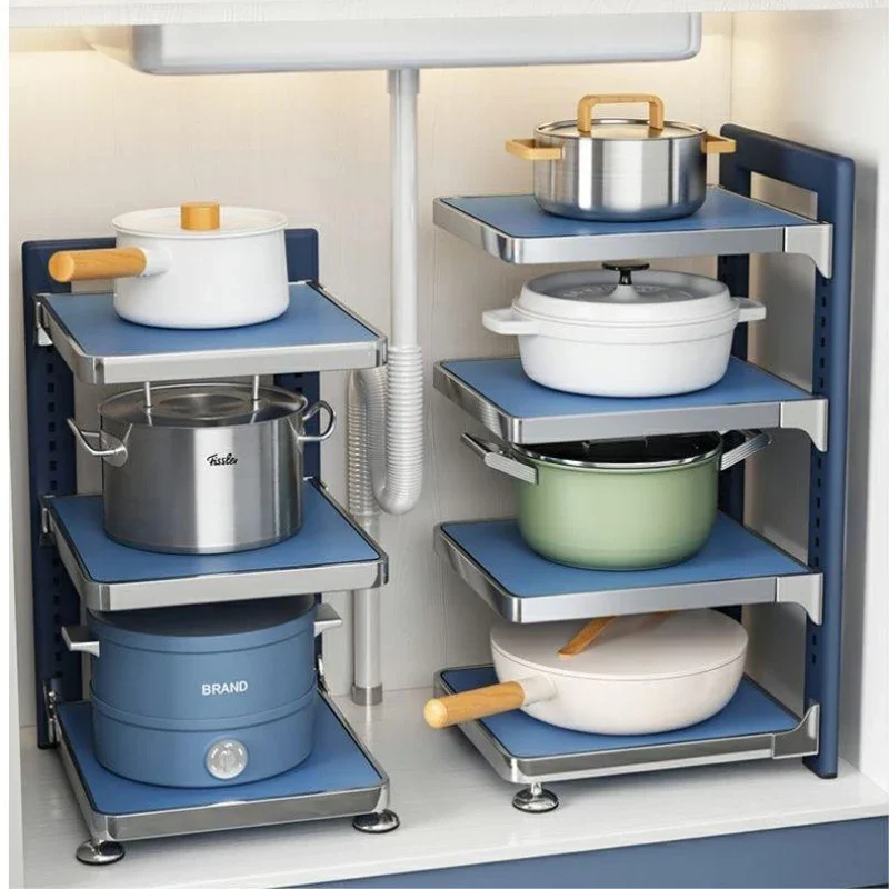 Pot Rack Kitchen Pot Storage Shelf Cabinet Pot Rack Multi-Functional Kitchen Sink Corner Storage Closet Organizer