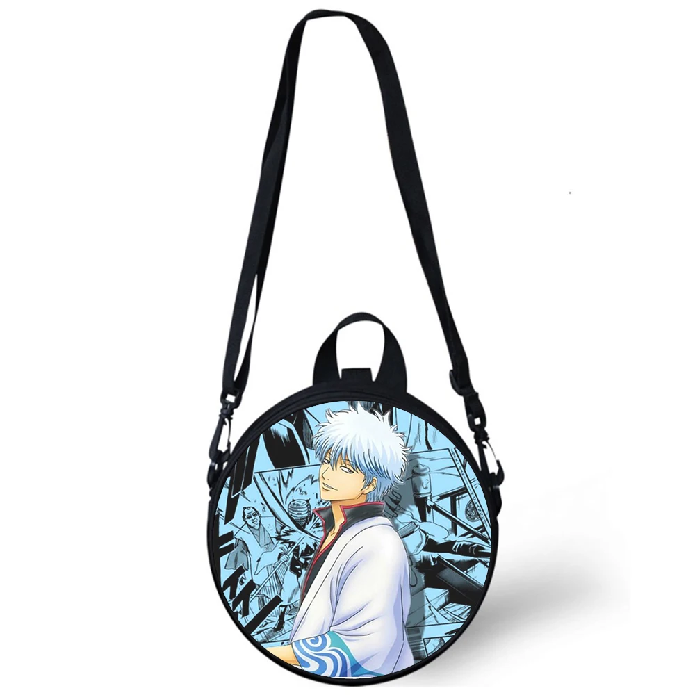 GINTAMA-Bolso de guardería con estampado 3D de anime japonés para mujer, bandolera cruzada, escolar, redondo