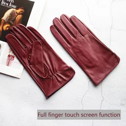 Tek Deri Astarsız Dokunmatik Ekran Koyun Derisi Eldiven erkek Ince Motosiklet Sürme Dört Mevsim Araba Sürüş Sürücü Parmak Eldiven