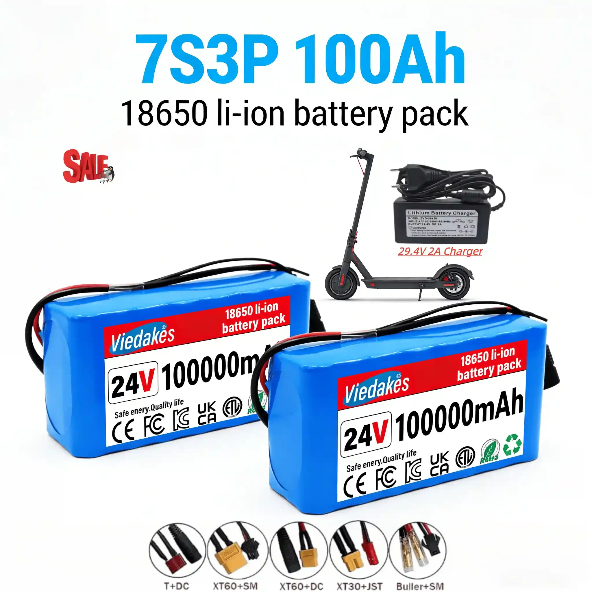

VIEDAKES 7S3P 24В ✨ Литиевая аккумуляторная батарея 18650 10Ач для инвалидных колясок, скутеров и медицинского оборудования