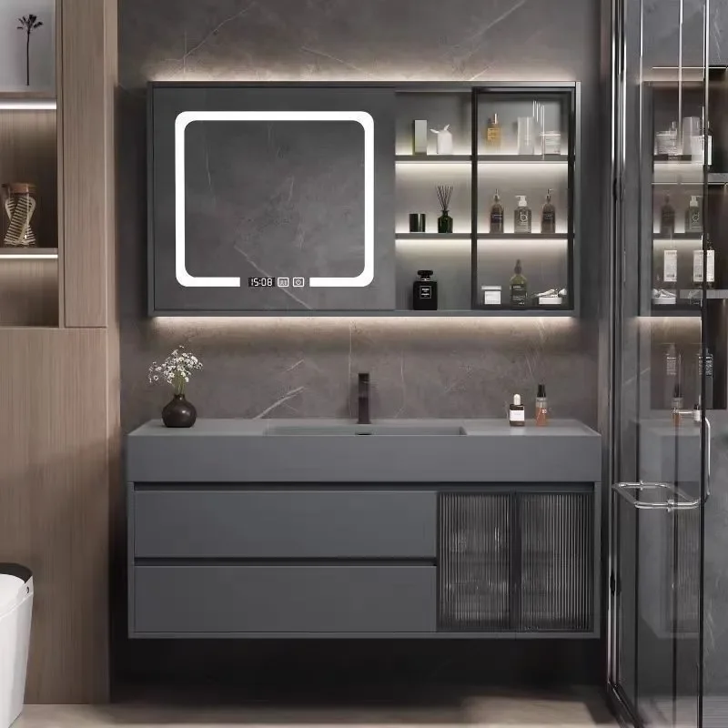 for Light Luxury Bathroom Cabinet Wash Basin Combination Countertop Integrated Sink Vanity Unit for Toilet Area Storage