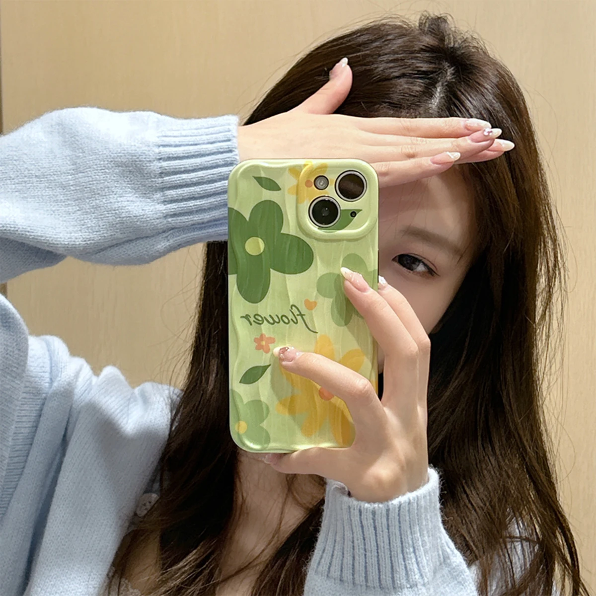

Small fresh green flowers single case for apple 14 phone case iphone13promax14pro silicone 12 simple 11 drop protection case 13