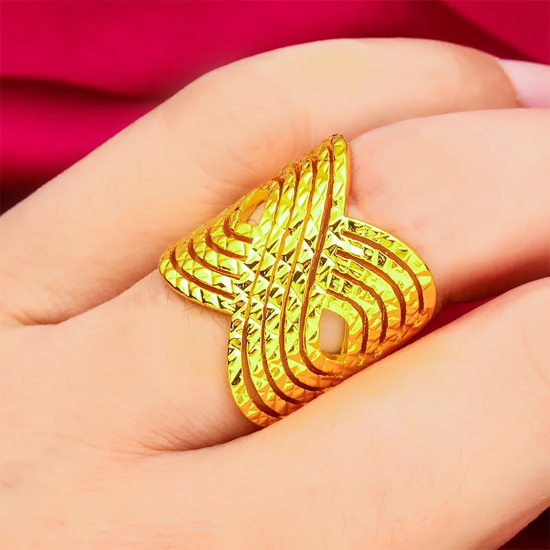Large Twist Open Ring Women's 24K Gold AU999 - Value-preserving AU999 gold, twist design for elegance, for outings and parties
