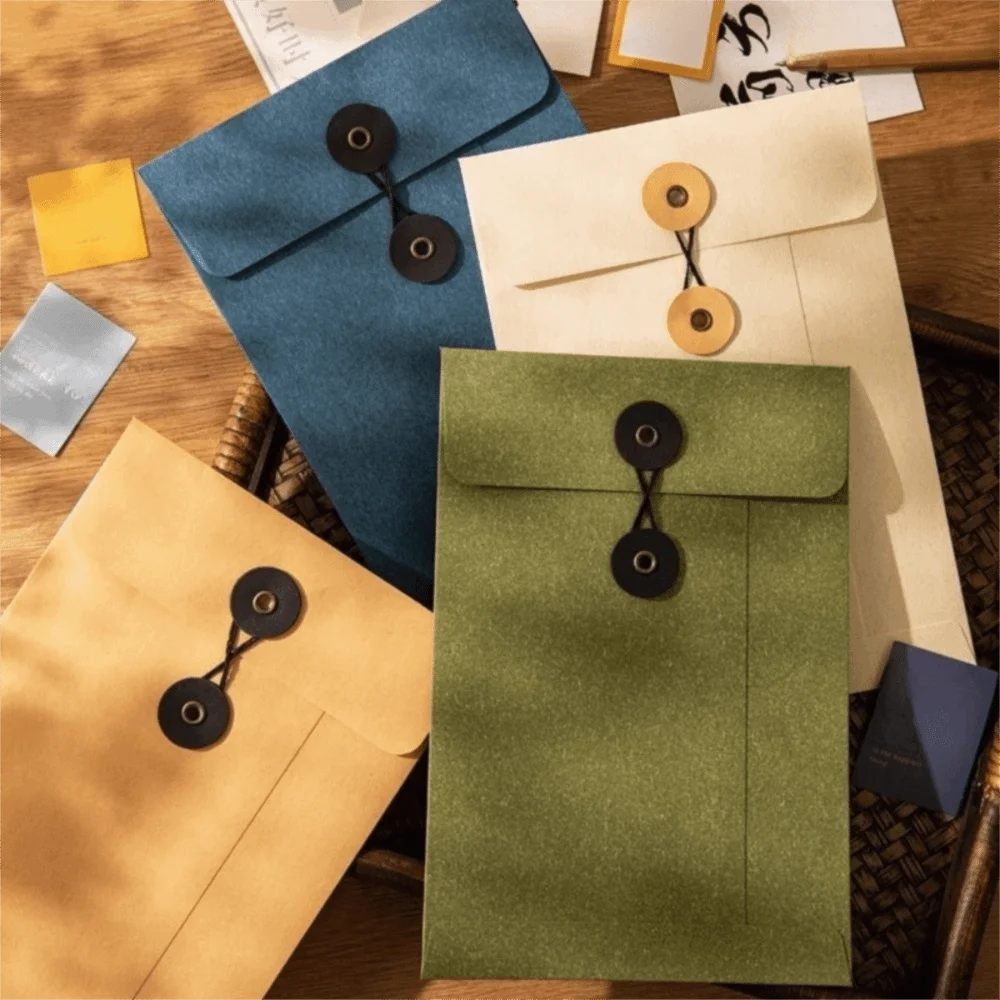 Retro A5 Kraft Paper Envelopes with String Tie Closure Clasp Invitation Card Bag High Grade Archive Bag Invoice Storage Bag