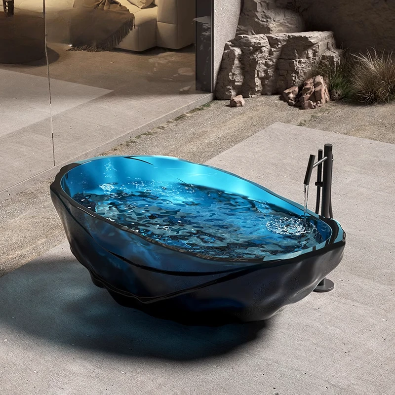 

Water ripple freestanding bathtub hotel bathtub transparent colored crystal special-shaped