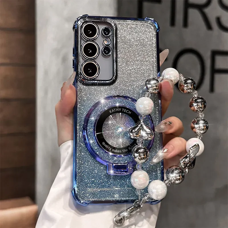 Etui odporne na wstrząsy do Samsung Galaxy S26 S25 FE S24 Plus S23 S22 Ultra A56 A36 A26 A17 A57 A37 z brokatem, podstawką i bransoletką. — zdjęcie produktu 6