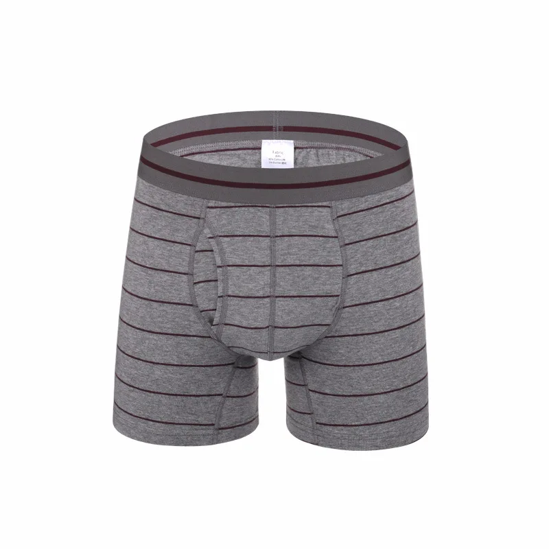 Men's Cotton Stretch Long Boxer Underwear Striped Briefs 2pcs/pack Chinese Size M-3XL